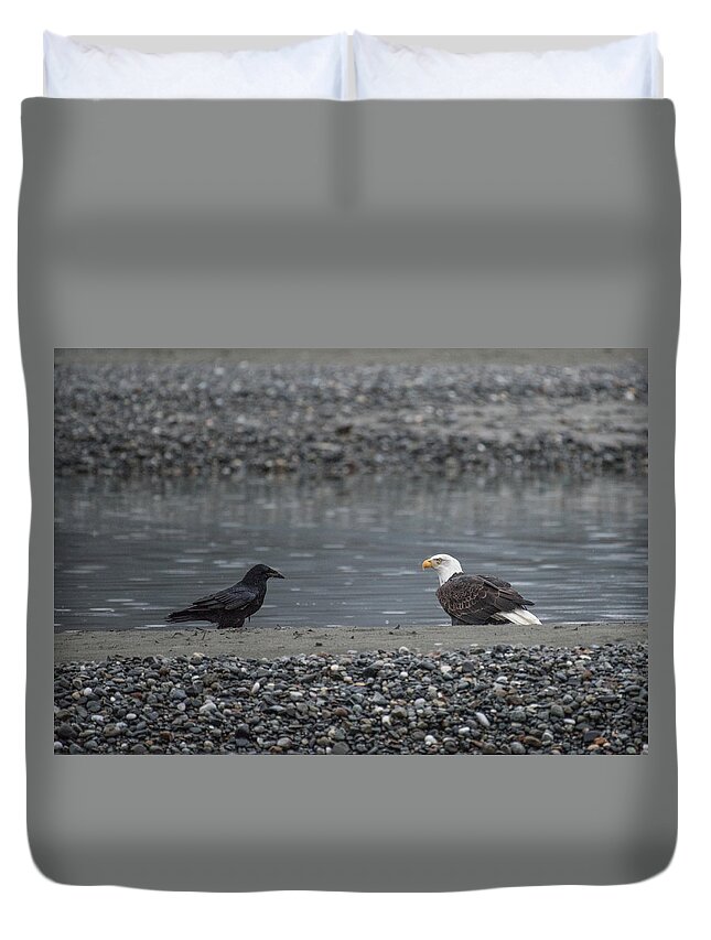Bald Eagle Duvet Cover featuring the photograph Eagle and the Raven by David Kirby