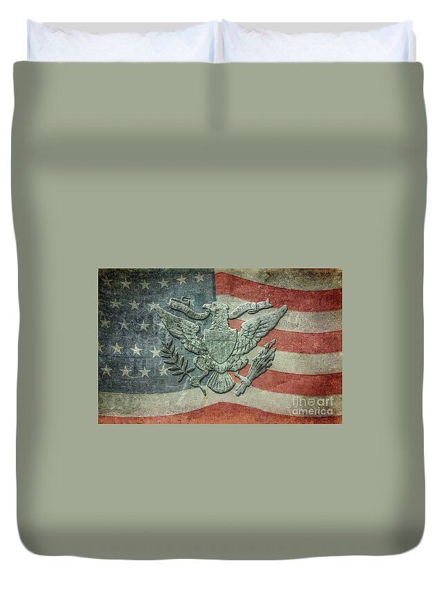 Eagle On American Flag Duvet Cover featuring the digital art Eagle on American Flag by Randy Steele
