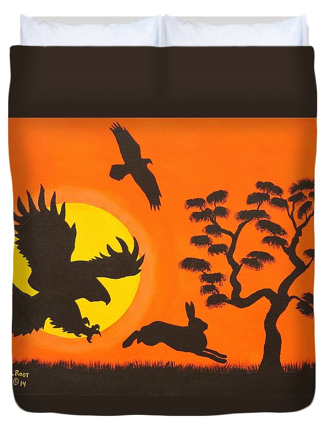 Eagle Duvet Cover featuring the painting Eagles hunting Rabbit by Ralph Root
