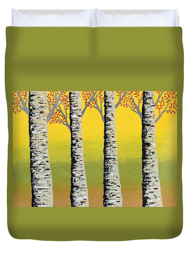 Treescape Duvet Cover featuring the painting Early Autumn by Sumit Mehndiratta