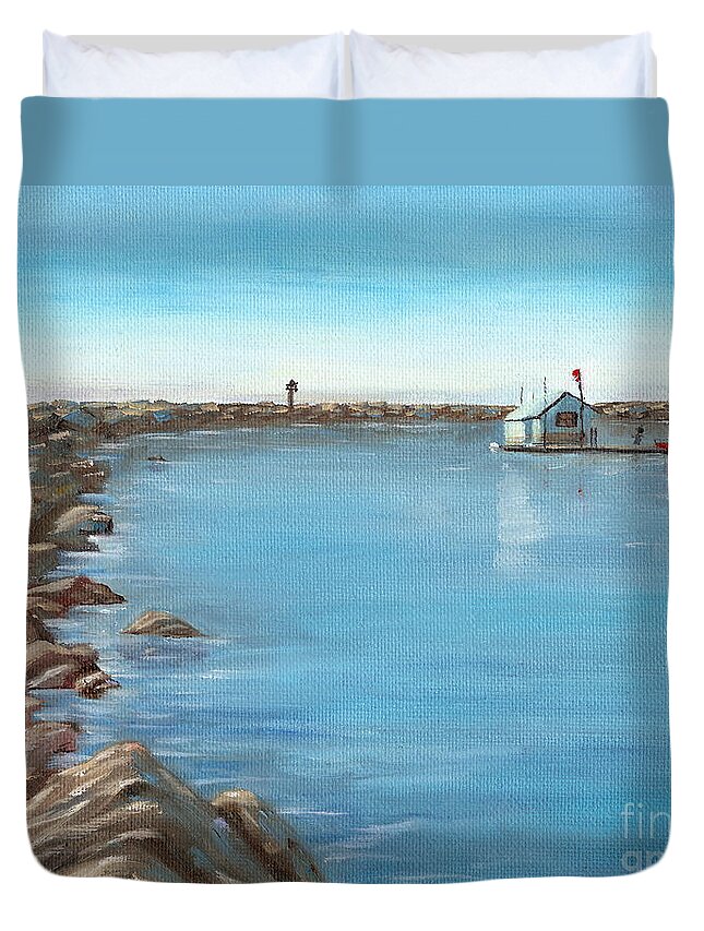 Dana Point Duvet Cover featuring the painting Early Morning at Dana Point by Mary Scott