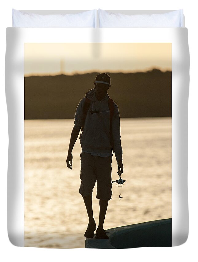 Color Image Duvet Cover featuring the photograph Early morning fishing by Brian Green