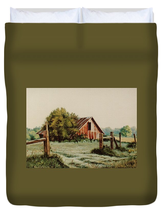 Barn Duvet Cover featuring the painting Early Morning in East Texas by Randy Welborn
