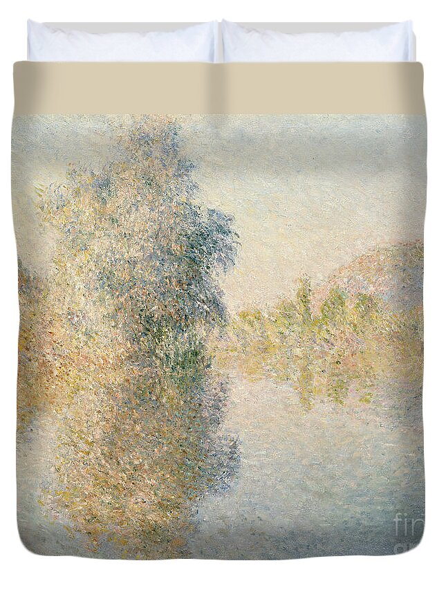 Impressionism Duvet Cover featuring the painting Early Morning on the Seine at Giverny by Claude Monet