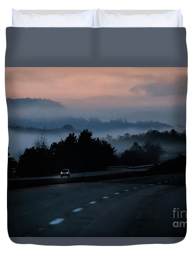 Road Duvet Cover featuring the photograph Early Morning Road Trip by Lois Bryan