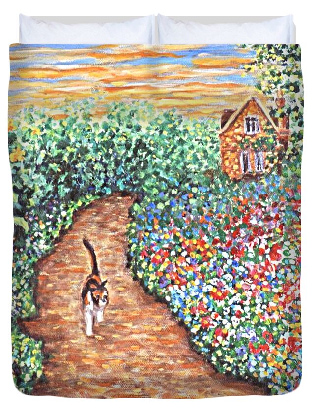 Contemporary Duvet Cover featuring the painting Early Morning Stroll by Linda Mears