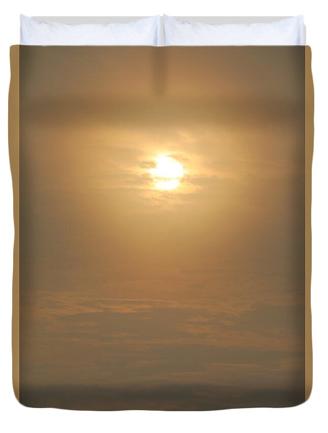 Early Morning Sun Clouds Fog Multicolored Duvet Cover featuring the photograph Early Morning Sunrise by Scott Burd