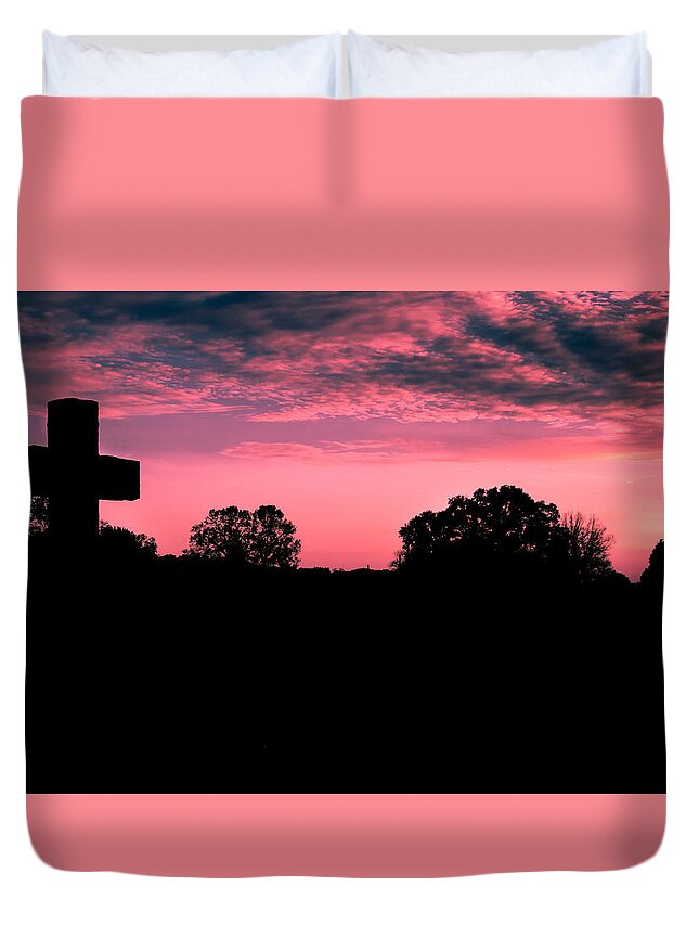 Cross Duvet Cover featuring the photograph Early on the Hill by James L Bartlett