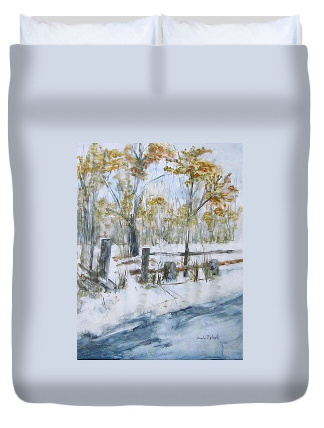 Early Spring Duvet Cover featuring the painting Early Spring Snow by Paula Pagliughi