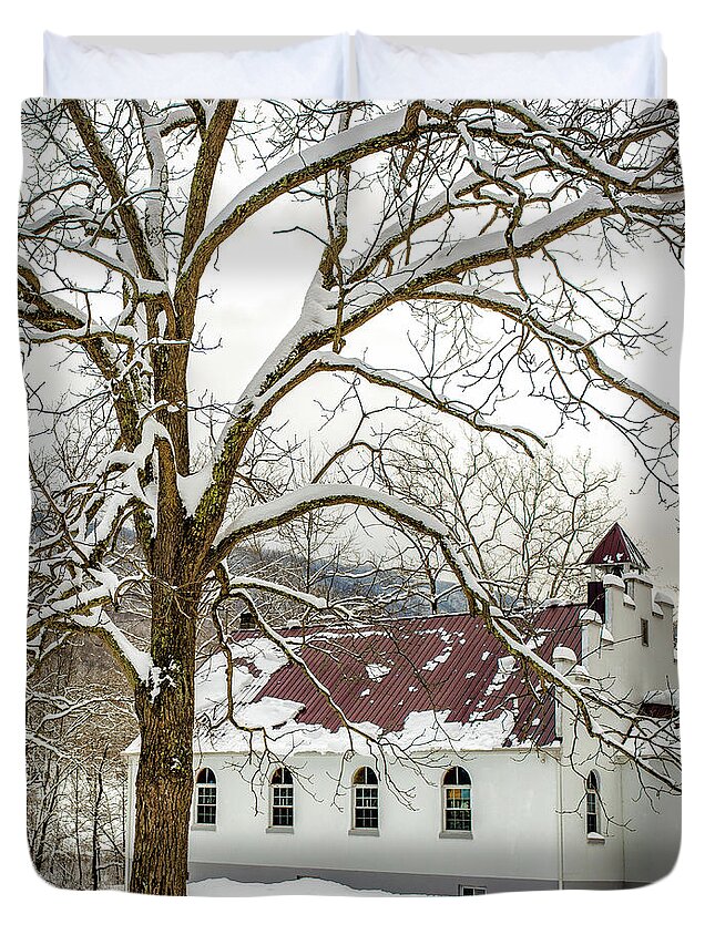 Landscape Duvet Cover featuring the photograph East Chapel Church by Joe Shrader