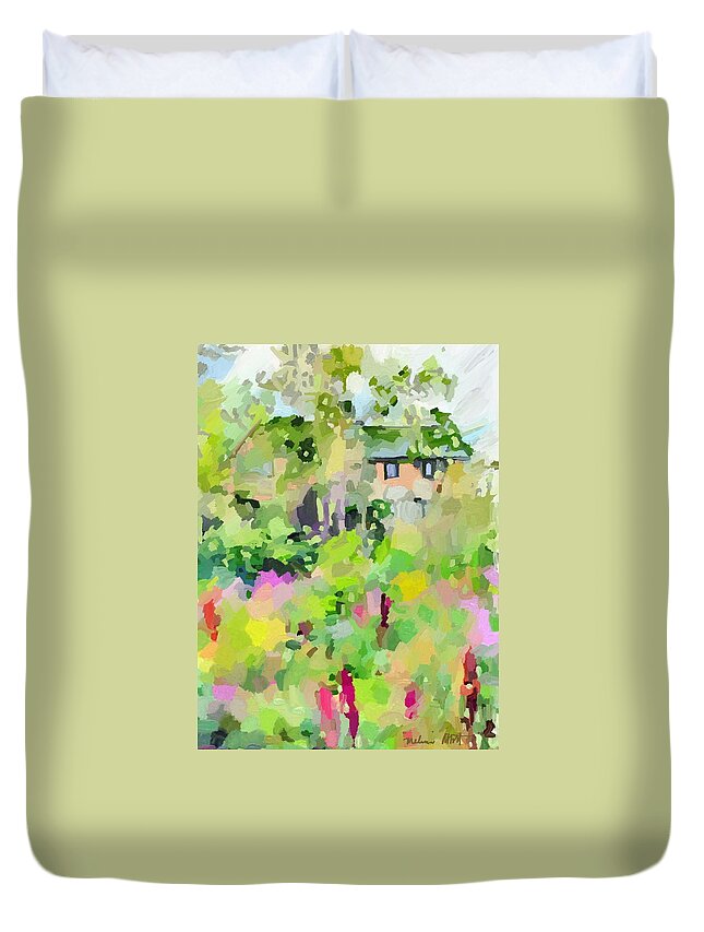 Gloucester Duvet Cover featuring the painting East Gloucester, MA Stucco House by Melissa Abbott