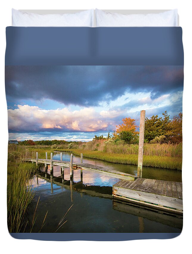 East Duvet Cover featuring the photograph East Moriches Reflections by Robert Seifert
