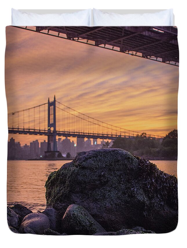 New York City Duvet Cover featuring the photograph East River Stone View by Peter J DeJesus