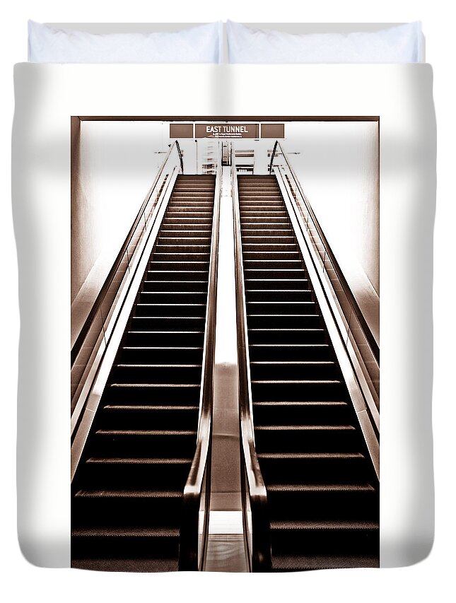Escalator Duvet Cover featuring the photograph East Tunnel Escalator by Fransiskus Sudjojo