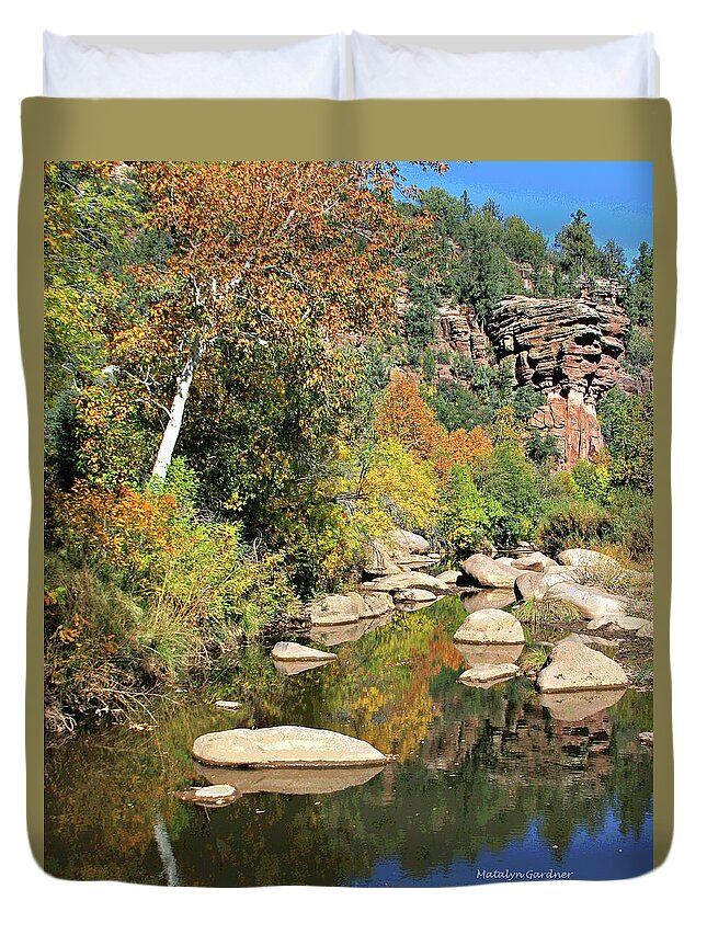 Fall Duvet Cover featuring the photograph East Verde Fall Crossing by Matalyn Gardner