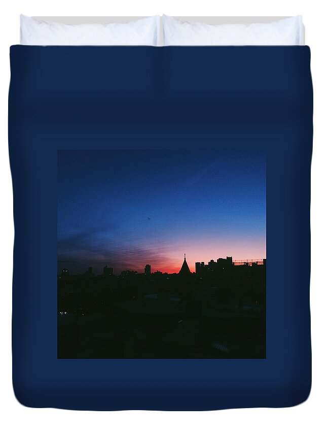 New York City Duvet Cover featuring the photograph East Village Sunset by Sophie Jung