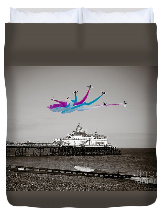 The Red Arrows Duvet Cover featuring the digital art Eastbourne Break by Airpower Art