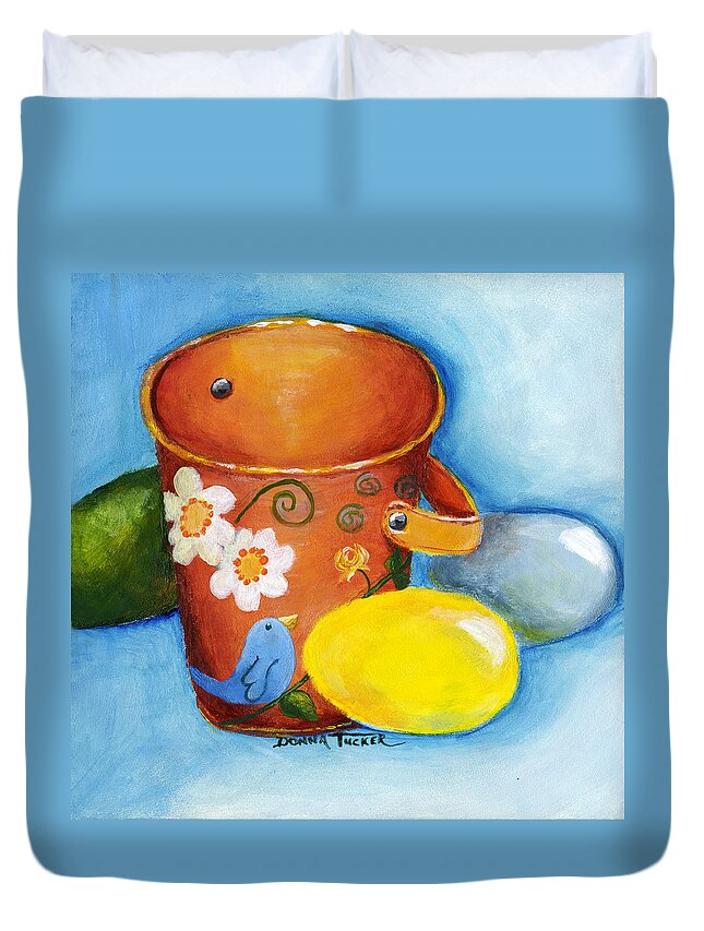 Easter Duvet Cover featuring the painting Easter Pail by Donna Tucker