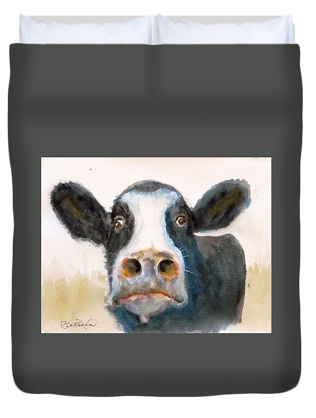Cow Duvet Cover featuring the painting Eat More Chicken by William Reed