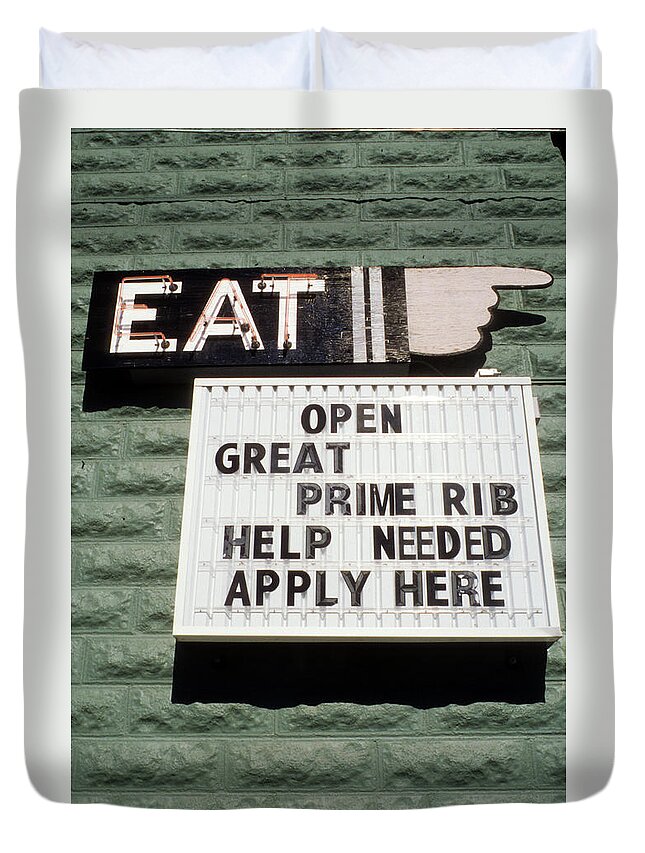 Color Duvet Cover featuring the photograph Eat Sign by Frank DiMarco