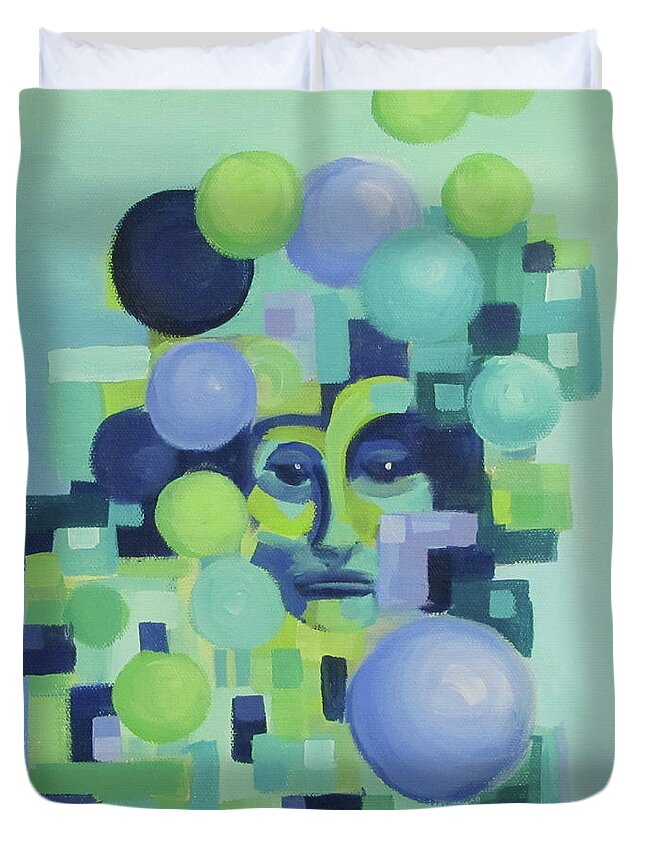 Blue Duvet Cover featuring the painting Ebbs by Karen Ilari