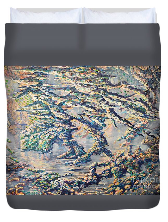 Something Green And Submarine Duvet Cover featuring the painting Echoes by Dan Remmel