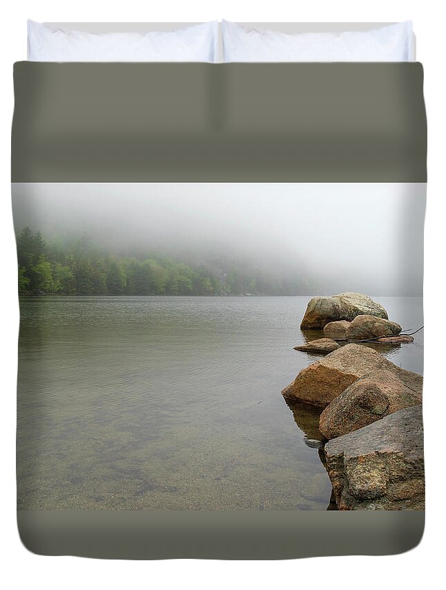 Rocks Duvet Cover featuring the photograph Into the Mist by Holly Ross