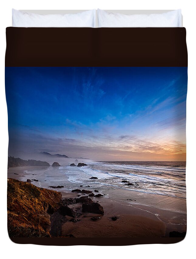 Sunset Duvet Cover featuring the photograph Ecola State Park at Sunset by Ian Good