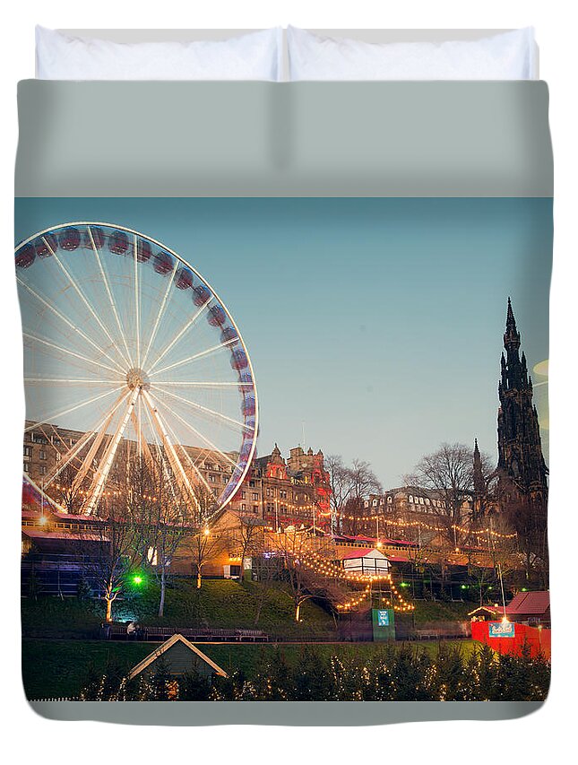 Edinburgh Duvet Cover featuring the photograph Edinburgh and the Big Wheel by Ray Devlin
