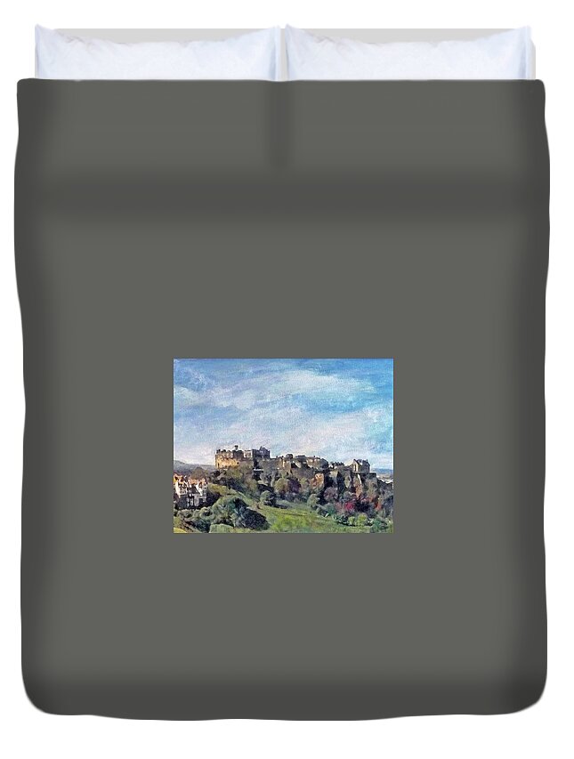 Edinburgh Duvet Cover featuring the painting Edinburgh Castle Bright by Richard James Digance