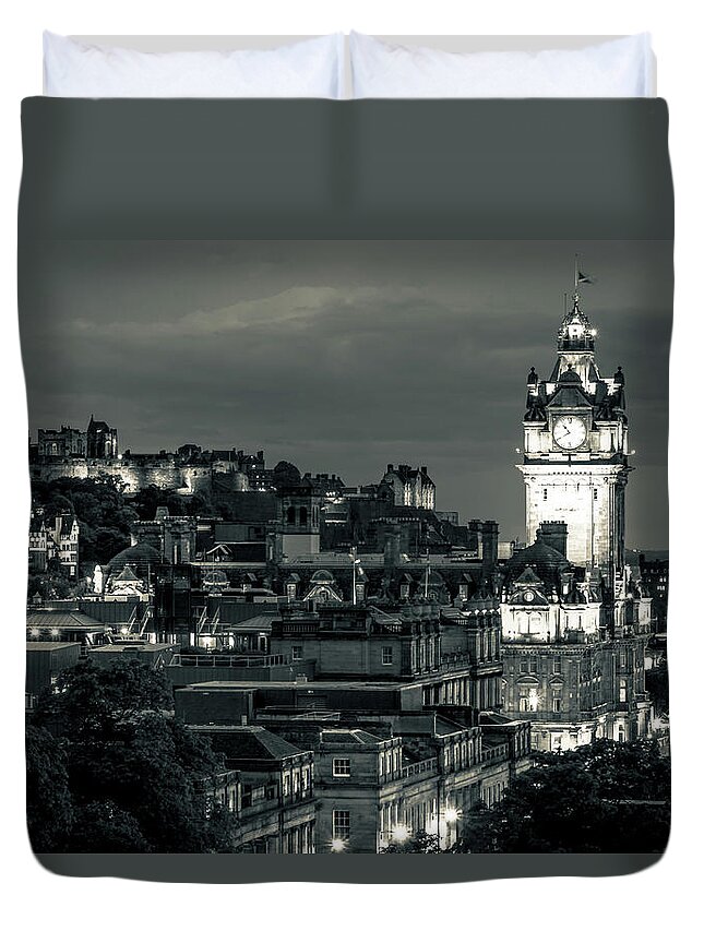 Edinburgh Duvet Cover featuring the photograph Edinburgh in Black and White by Andrew Matwijec