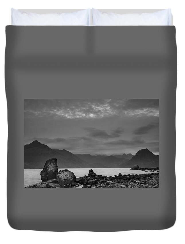 B&w Duvet Cover featuring the photograph Egol beach on the Isle of Skye in Scotland by Neil Alexander Photography