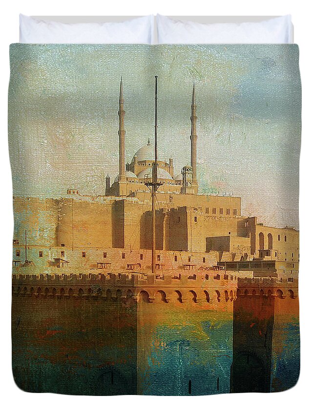 Minaret Duvet Cover featuring the painting Egypt Cairo 03 by Gull G