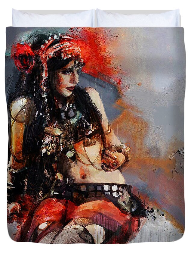 Egypt Duvet Cover featuring the painting Egyptian Culture 81 by Mahnoor Shah