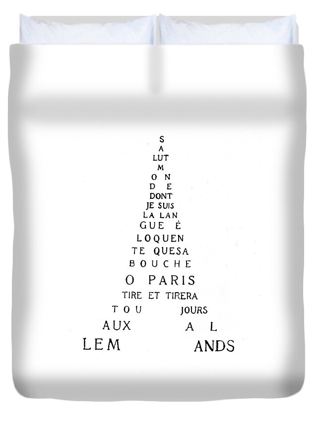 Eiffel Tower Duvet Cover featuring the drawing Eiffel Tower by Guillaume Apollinaire