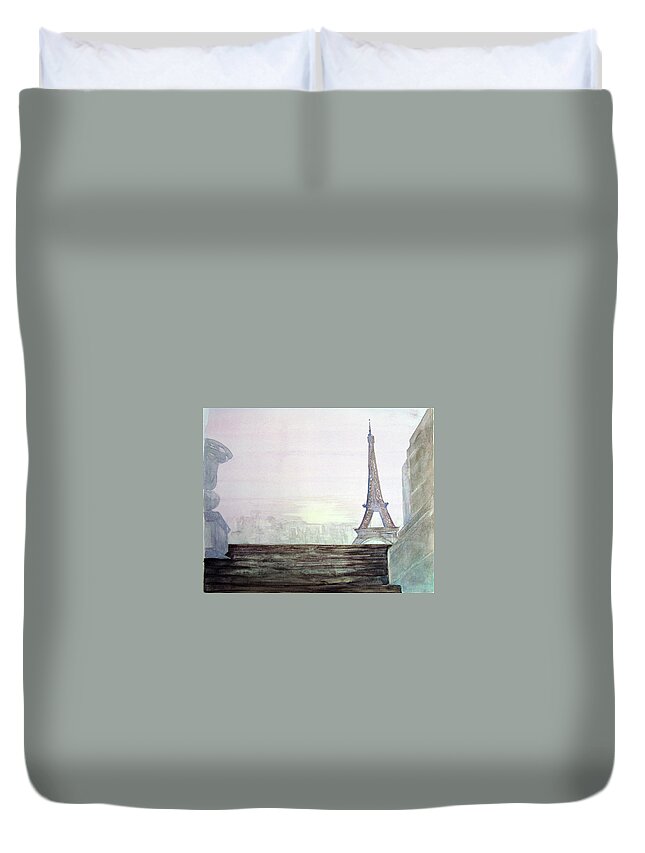 Eiffel Duvet Cover featuring the painting Eiffel Tower by Karen Coggeshall