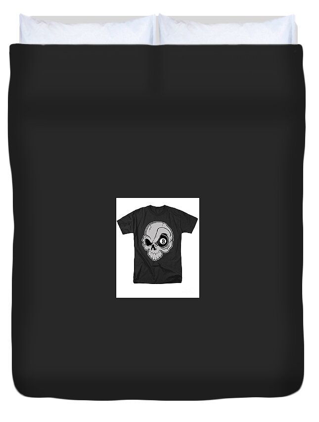  Duvet Cover featuring the painting Eight Ball Skull T-shirt by Herb Strobino