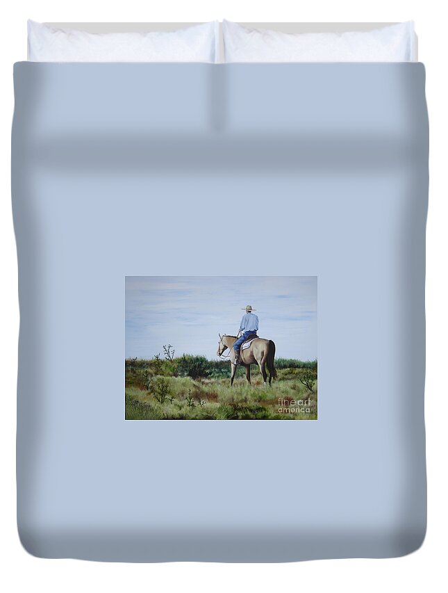 Art Duvet Cover featuring the painting El Yeso Morning by Mary Rogers