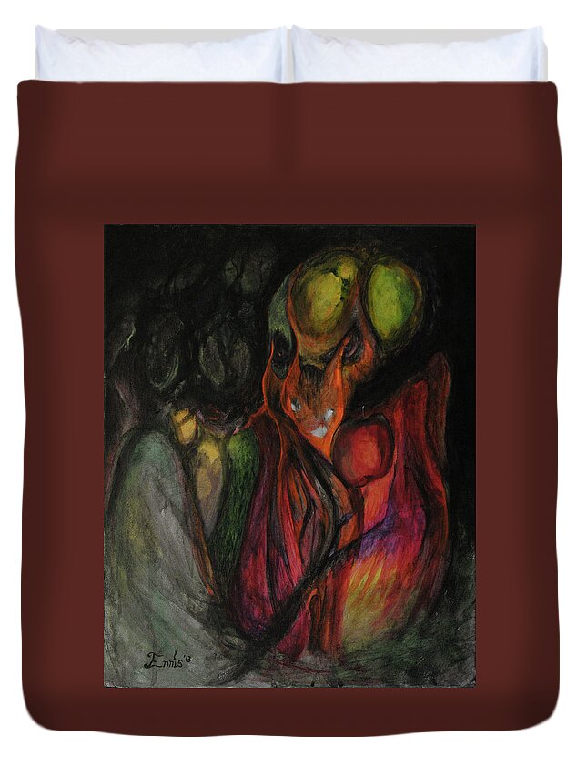 Ennis Duvet Cover featuring the painting Elder Keepers by Christophe Ennis