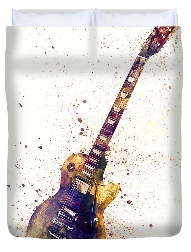 Electric Guitar Duvet Cover featuring the digital art Electric Guitar Abstract Watercolor by Michael Tompsett