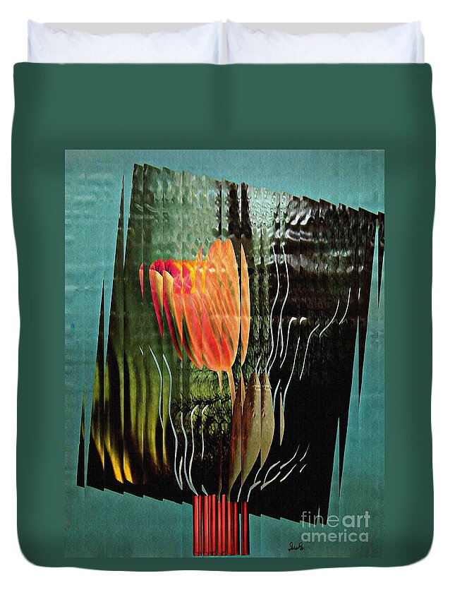 Tulip Duvet Cover featuring the mixed media Electric Tulip 2 by Sarah Loft