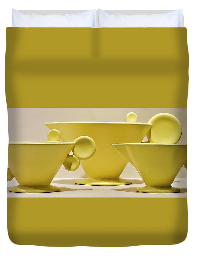 1950s Duvet Cover featuring the photograph Elegant 1950s ceramic cups by Matthew Bamberg