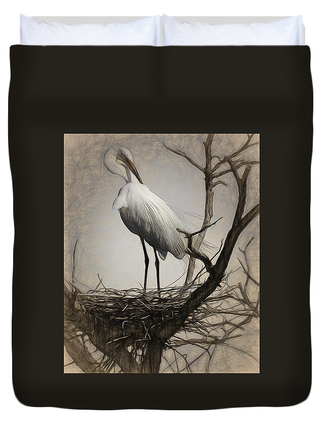 Egret Duvet Cover featuring the photograph Elegant Mother by Susan Stephenson