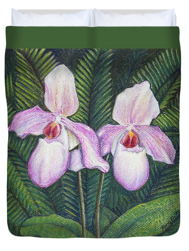 Orchid Duvet Cover featuring the pastel Elegant Orchid Twins by Tara D Kemp