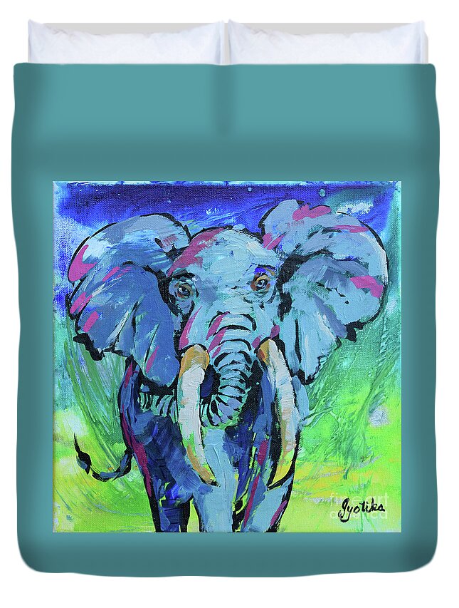  Duvet Cover featuring the painting Elephant by Jyotika Shroff
