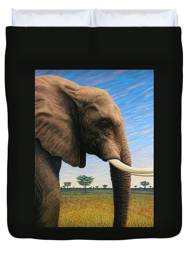 Elephant Duvet Cover featuring the painting Elephant on Safari by James W Johnson