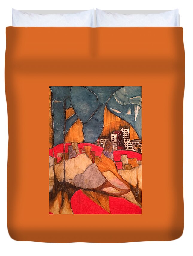 Duvet Cover featuring the painting Elephant Sky by Dennis Ellman