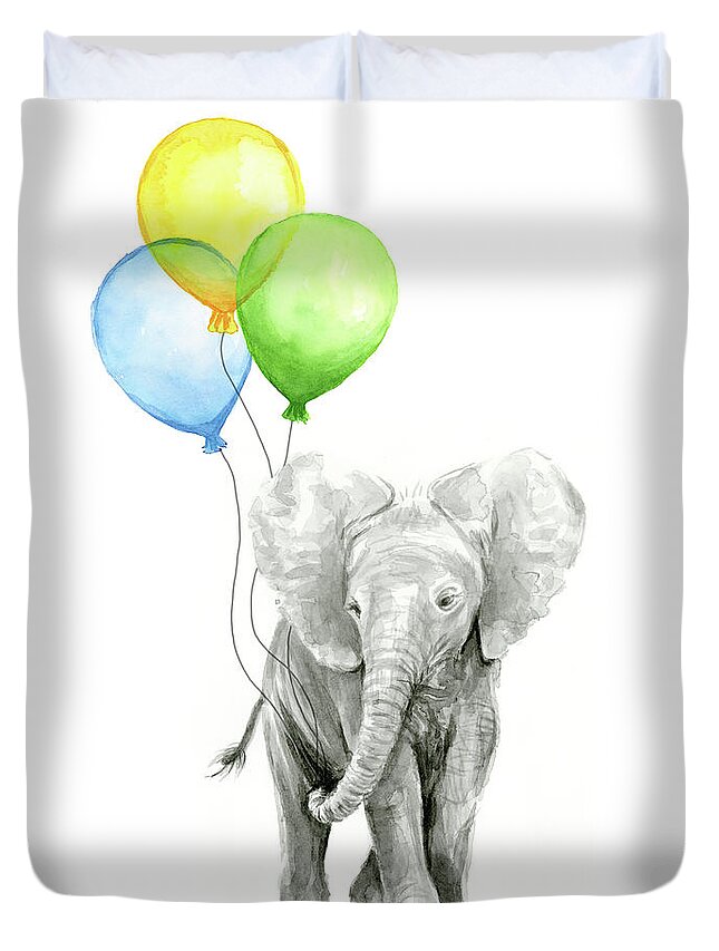 Elephant Duvet Cover featuring the painting Elephant Watercolor Baby Animal Nursery Art by Olga Shvartsur
