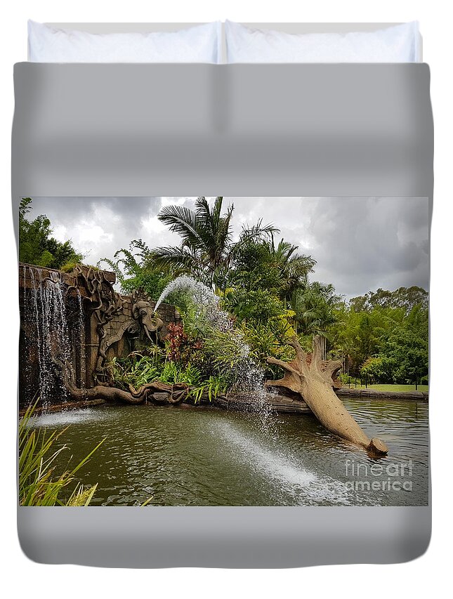 Australia Zoo Duvet Cover featuring the photograph Elephant Waterfall by Cassy Allsworth