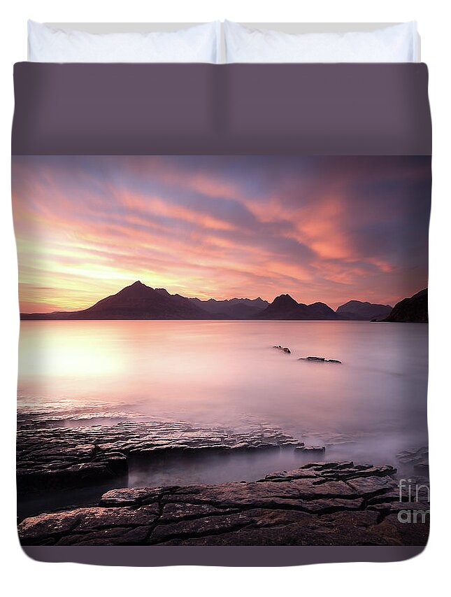 Elgol Duvet Cover featuring the photograph Elgol Sunset by Maria Gaellman